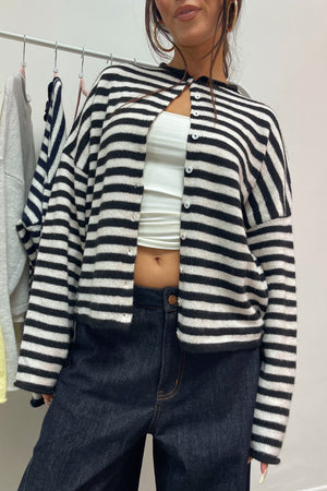 Blythe Black and Cream Stripe Button Up Cardigan