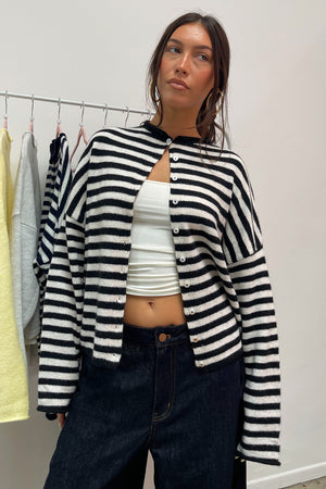 Blythe Black and Cream Stripe Button Up Cardigan