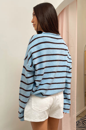 Blythe Blue with Brown Stripe Button Up Cardigan
