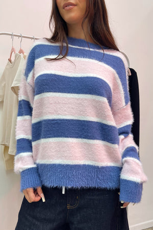 Keaton Pink and Blue Stripe Fuzzy Sweater