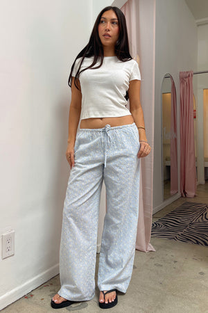 Beachcomber Light Blue Stripe Eyelet Low Waist Wide Leg Pants