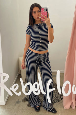Laidback Navy and Heather Grey Stripe Pants