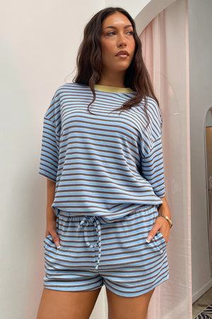 Let It Be Light Blue with Multi Colored Stripe Shorts