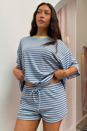 Let It Be Light Blue with Multi Colored Stripe Shorts