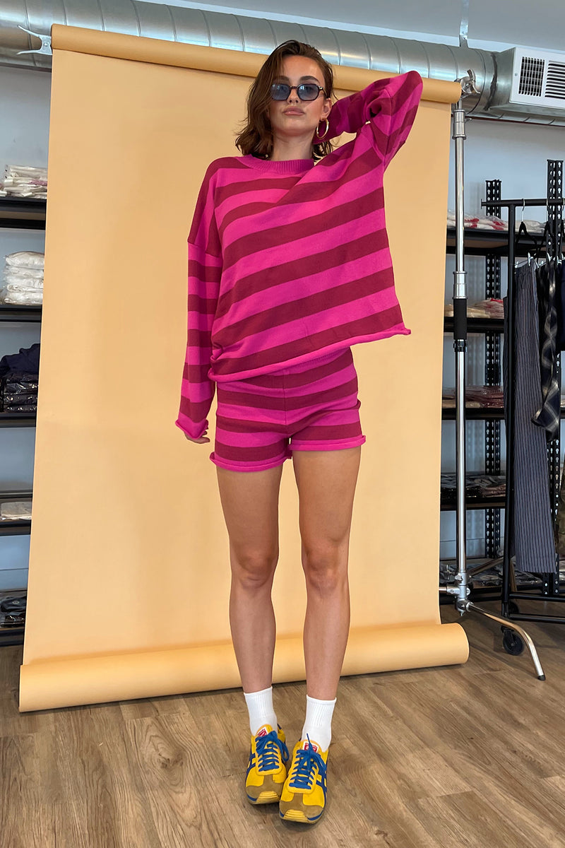 Til the End Magenta Stripe Knit Shorts