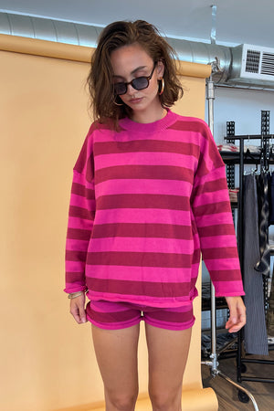 Til the End Magenta Stripe Knit Sweater