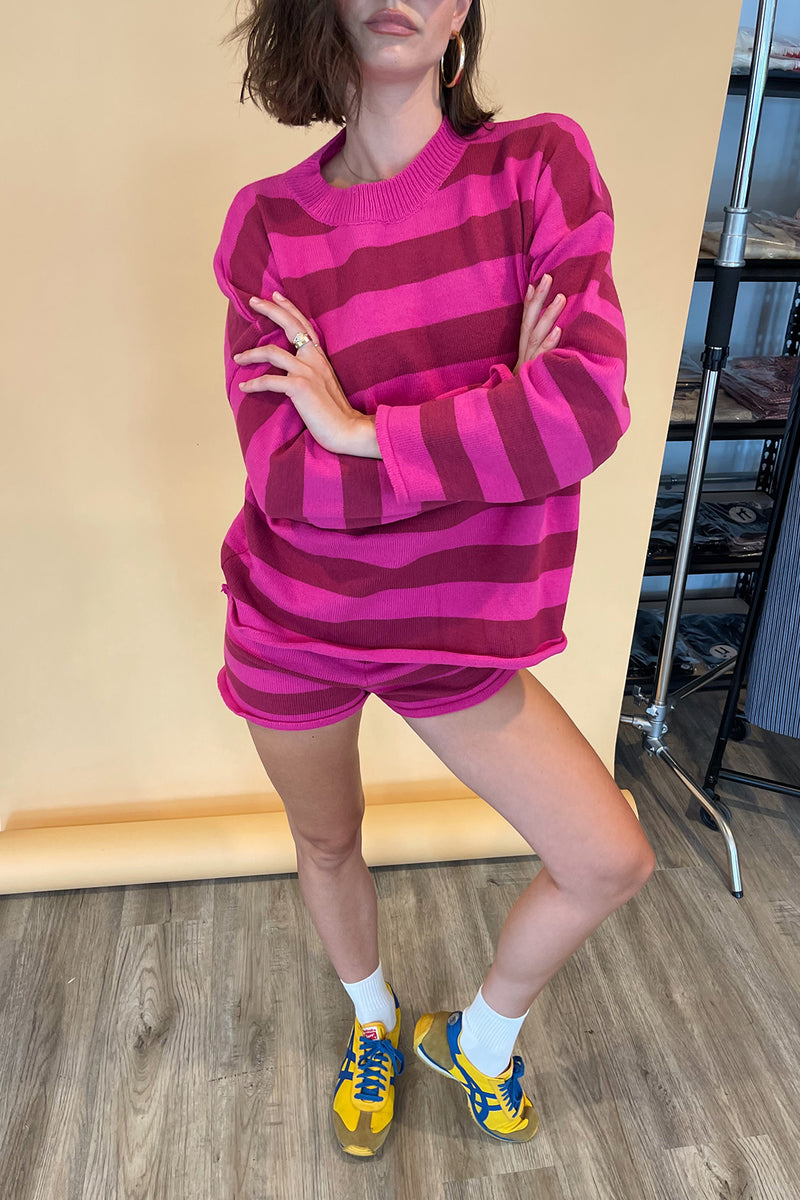 Til the End Magenta Stripe Knit Sweater