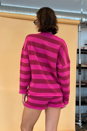 Til the End Magenta Stripe Knit Sweater