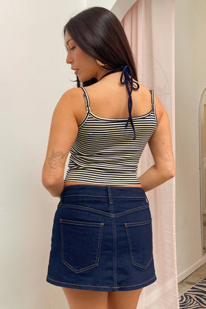 Hillary Yellow and Navy Stripe Layered Halter Tank Top