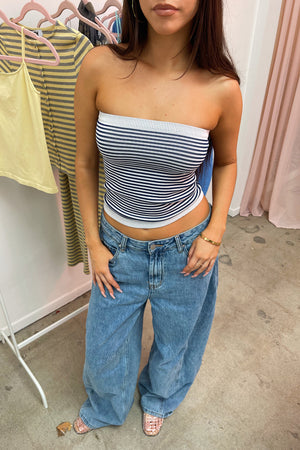 Keep It Cool Navy and White Stripe Tube Top