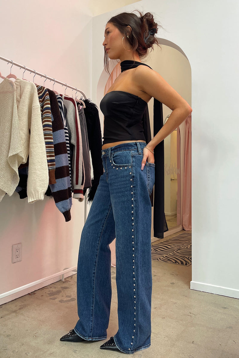 Blindside Medium Blue Low Rise Studded Jeans