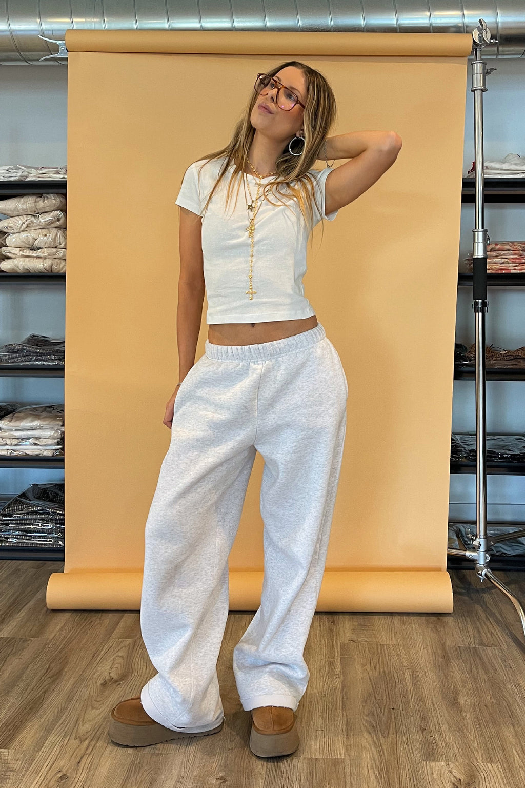 For Keeps Light Heather Grey Wide Leg Sweatpants