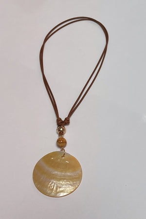 Cream Shell and Bead with Tan Cord Necklace