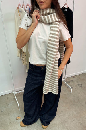 Switching Lanes Tan and Cream Stripe Scarf