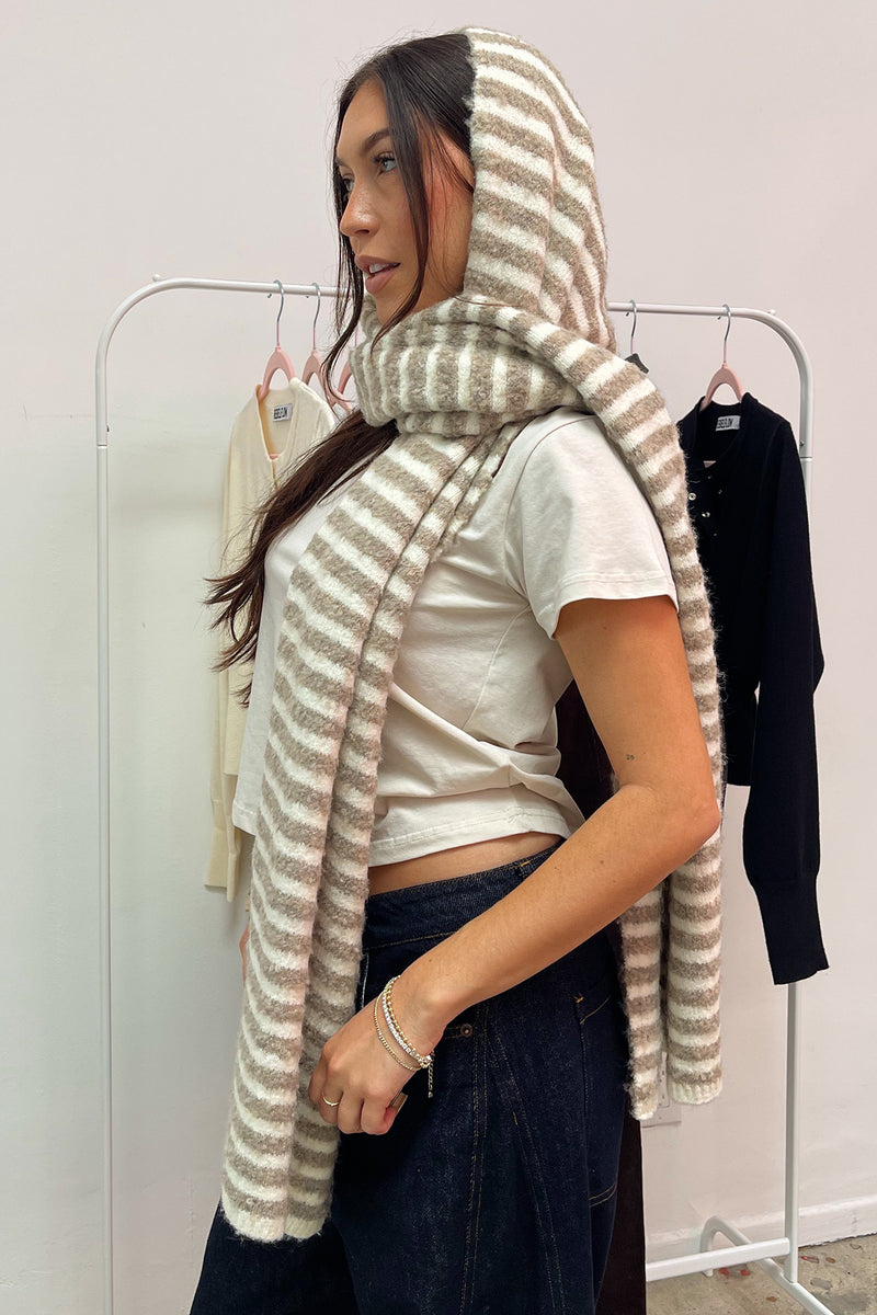 Switching Lanes Tan and Cream Stripe Scarf