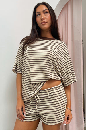Let It Be Light Brown with Multi Colored Stripe Shorts