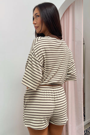 Let It Be Light Brown with Multi Colored Stripe Shorts