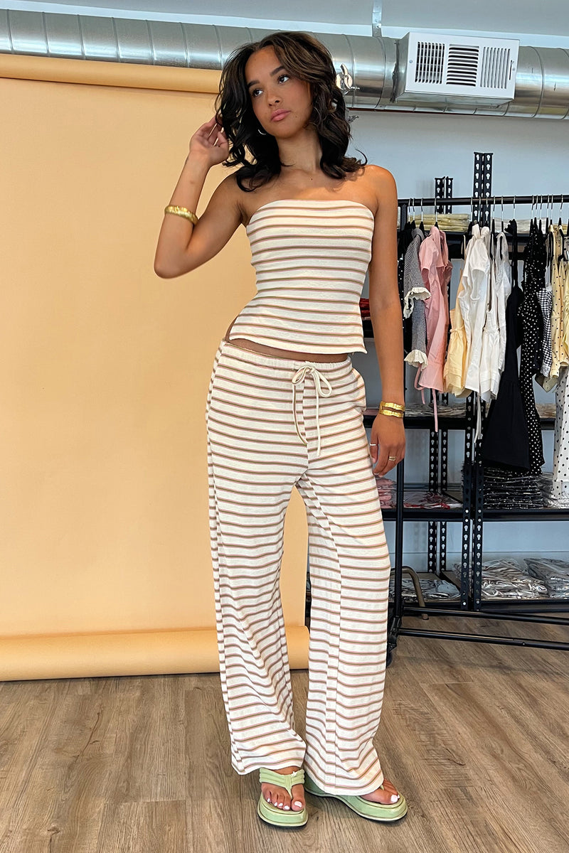 Palm Springs Cream with Pink and Green Stripe Terry Pants