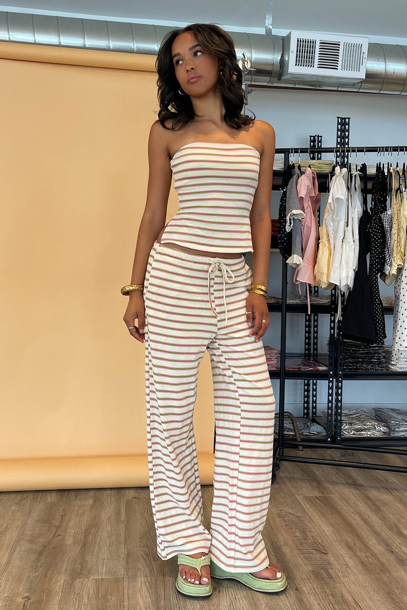 Palm Springs Cream with Pink and Green Stripe Terry Pants