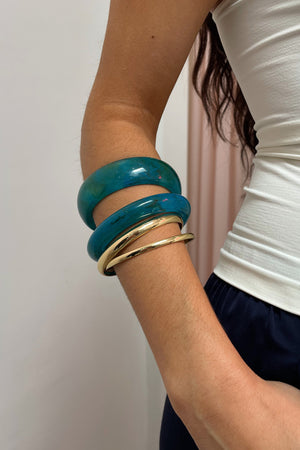 Turquoise Marble Translucent Resin and Gold Bangle Set