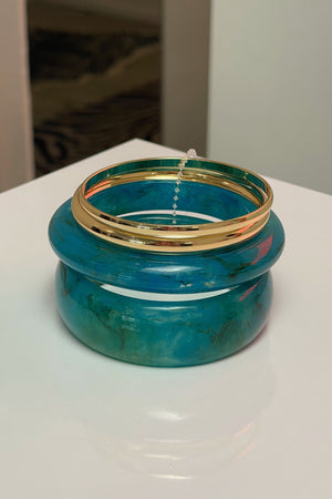Turquoise Marble Translucent Resin and Gold Bangle Set