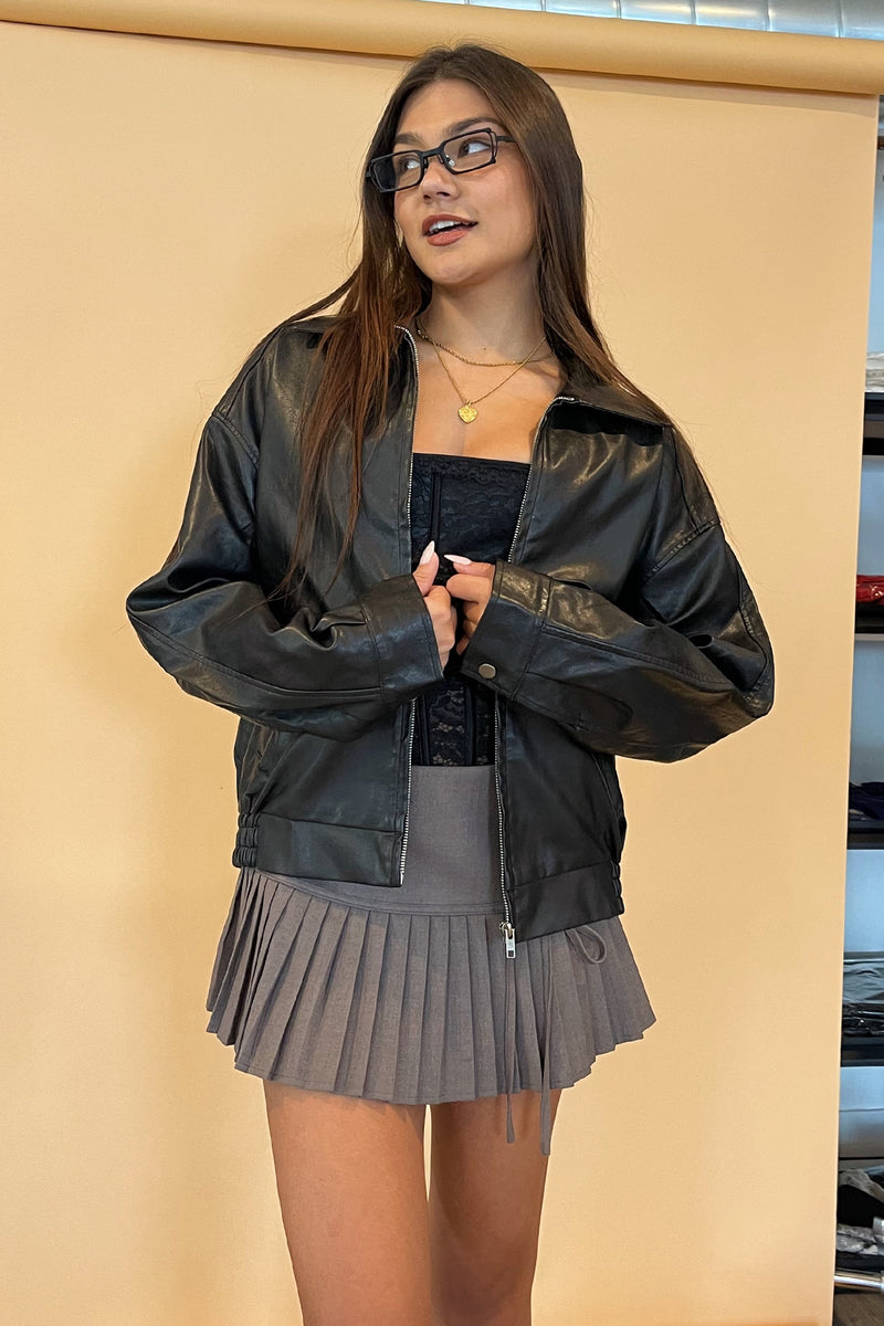 All Time Black Washed Faux Leather Oversized Jacket