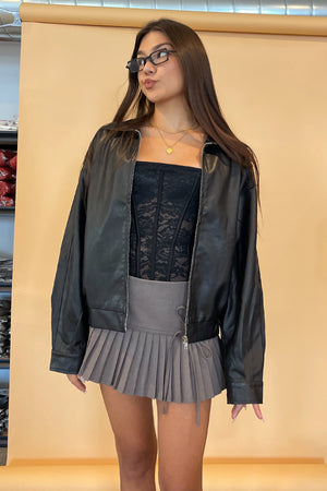 All Time Black Washed Faux Leather Oversized Jacket