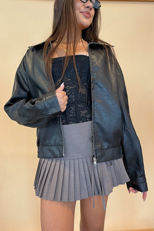 All Time Black Washed Faux Leather Oversized Jacket