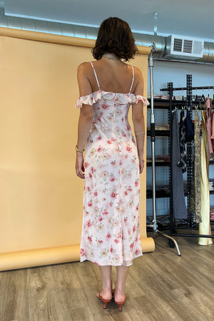 Bridgette Light Pink Watercolor Floral Midi Dress