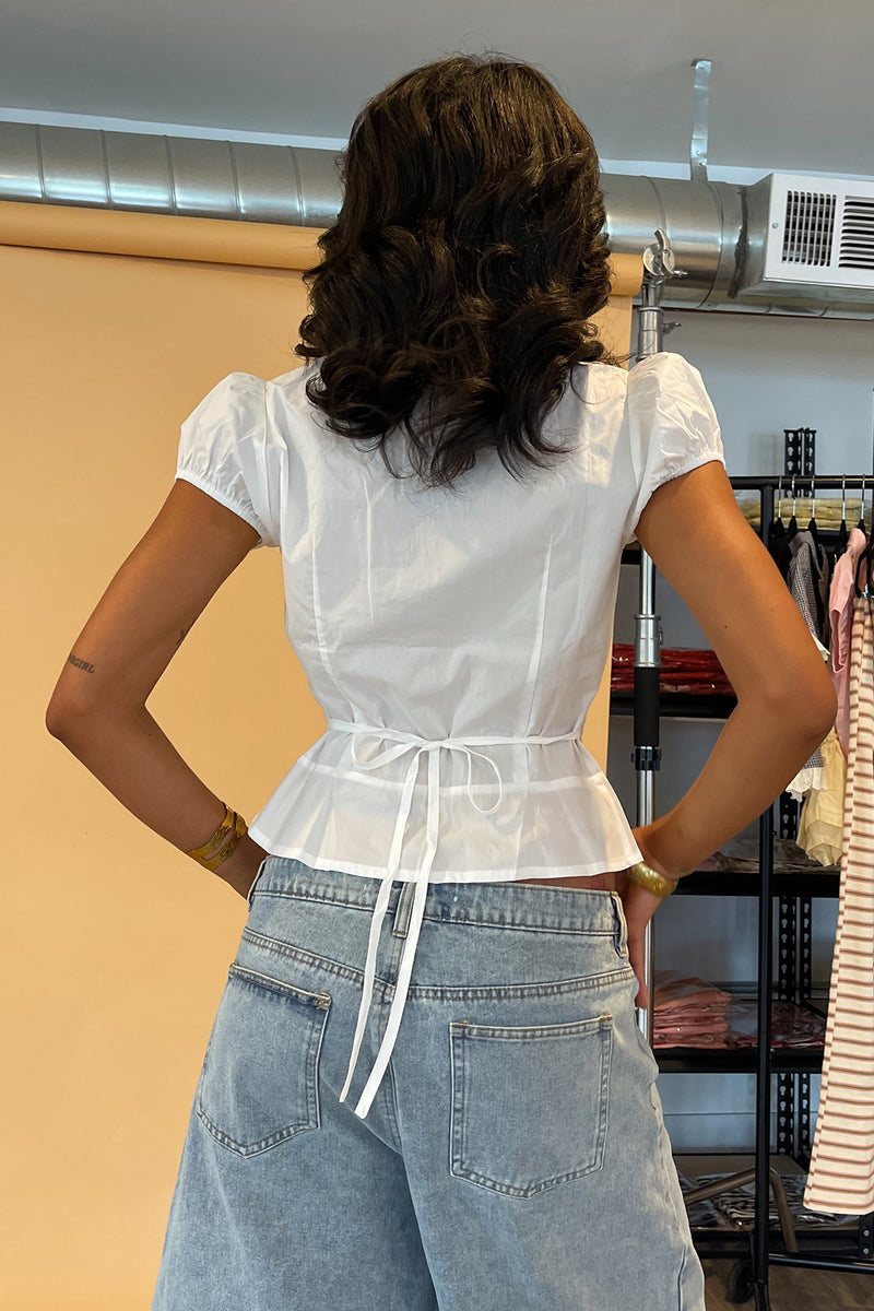Alice White Button Up Tie Back Top