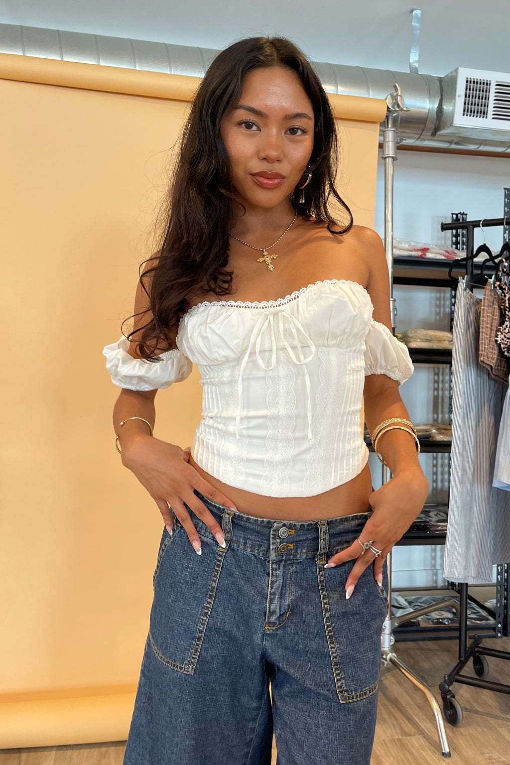 Places to Be Off White Cottage Corset Top