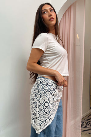 Naomi White Floral Crochet Scarf
