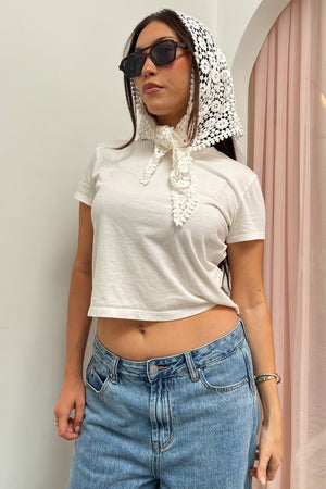 Naomi White Floral Crochet Scarf