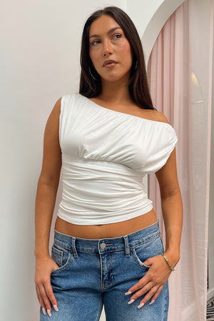 Elsie Ivory Off the Shoulder Ruched Top