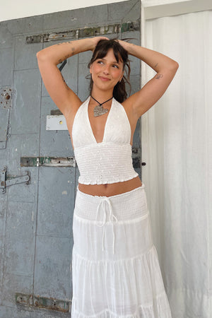 Thinkin Bout You White Eyelet Ruched Tie Tank