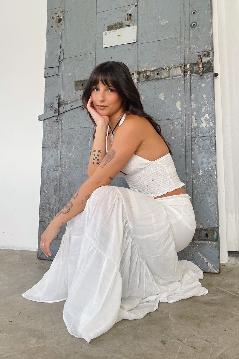 Thinkin Bout You White Eyelet Ruched Tie Tank