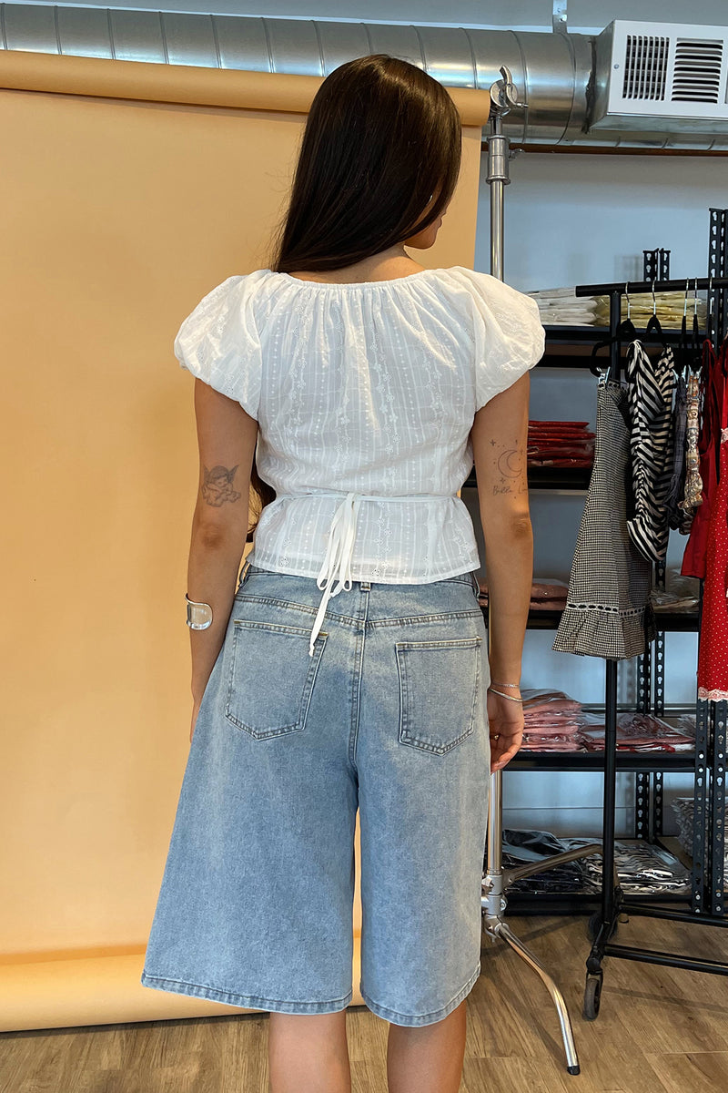 Plein Air White Eyelet Puff Sleeve Button Up Top