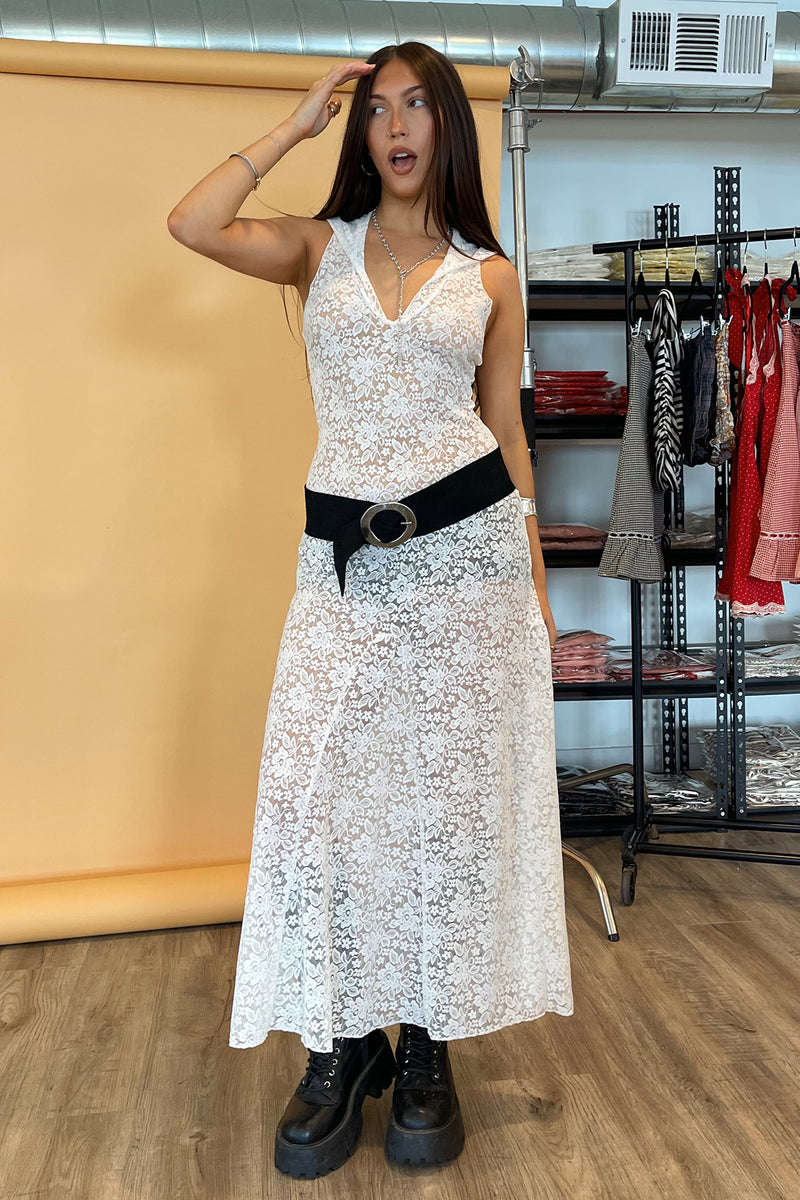 Skye White Lace Maxi Dress with Hood