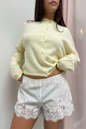 Harper White Cotton with Lace Applique Mini Shorts