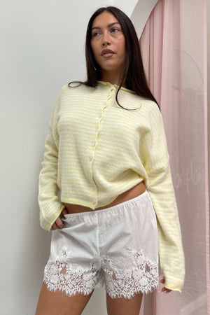 Harper White Cotton with Lace Applique Mini Shorts