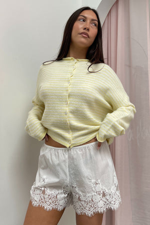 Harper White Cotton with Lace Applique Mini Shorts