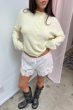 Harper White Cotton with Lace Applique Mini Shorts