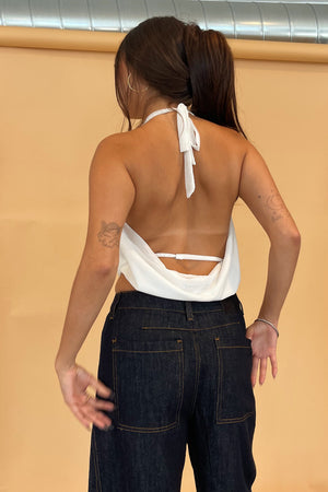 Til Dawn White Mesh Tie Neck Halter Tank Top
