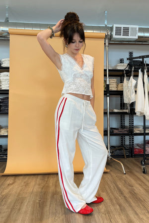 Put Me In White with Red Side Stripe Pants