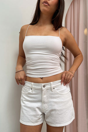 Knock Out White Denim Mini Shorts