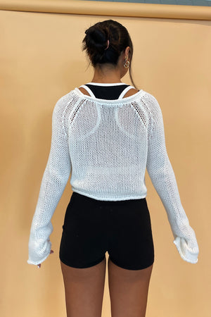 Elodie White Wide Neck Knit Crop Sweater