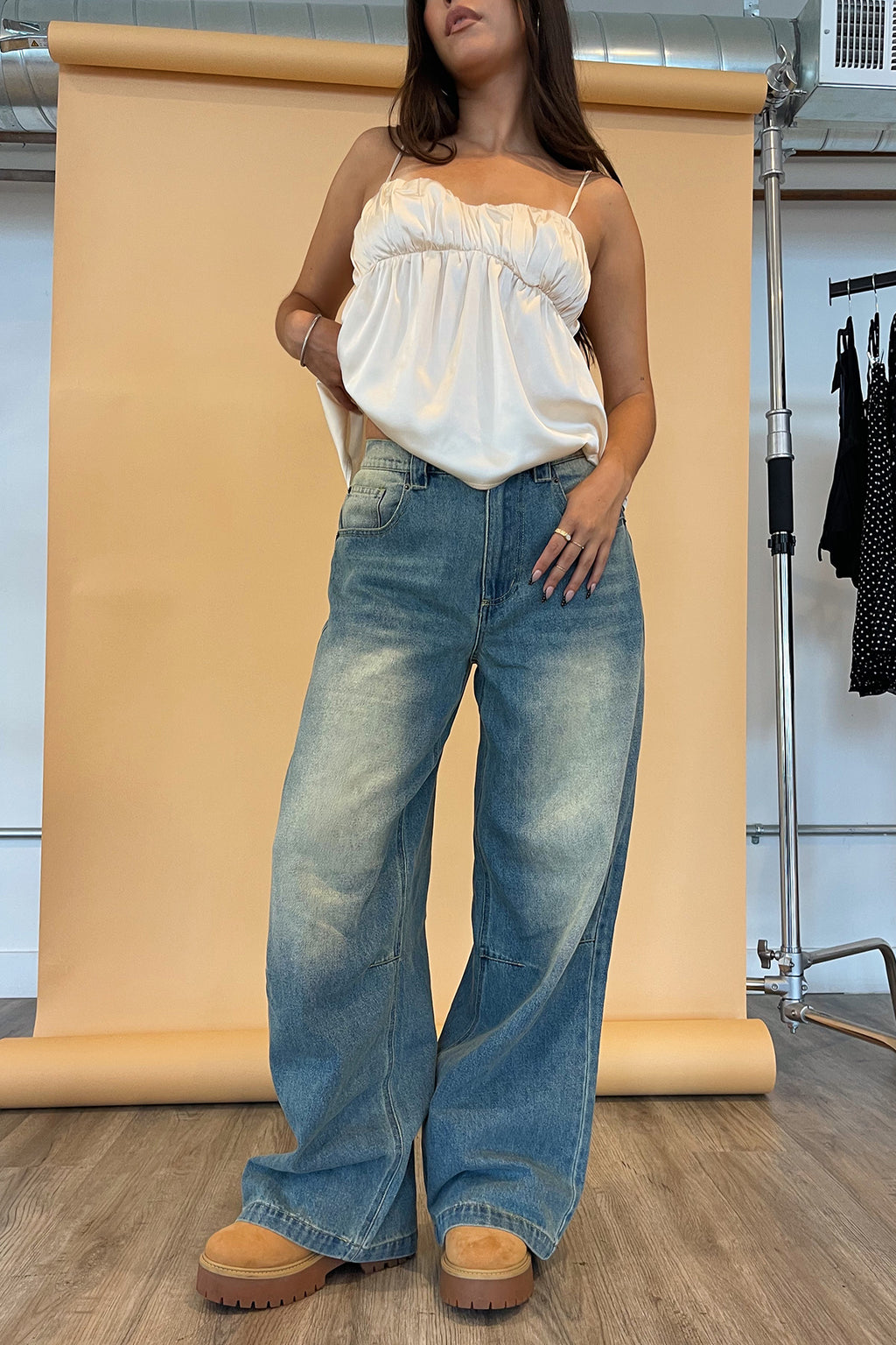 Perfect Pair Worn In Wash Wide Leg Denim Jeans