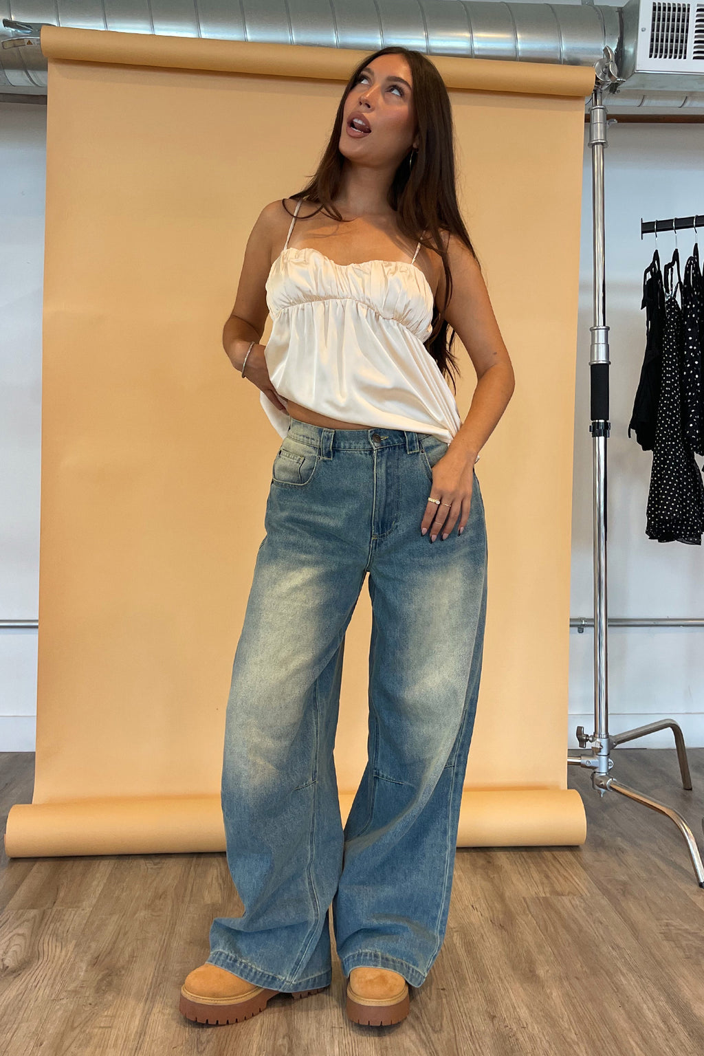 Perfect Pair Worn In Wash Wide Leg Denim Jeans
