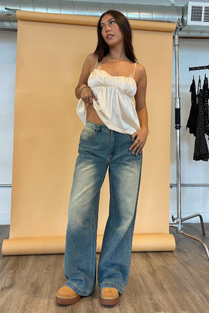 Perfect Pair Worn In Wash Wide Leg Denim Jeans