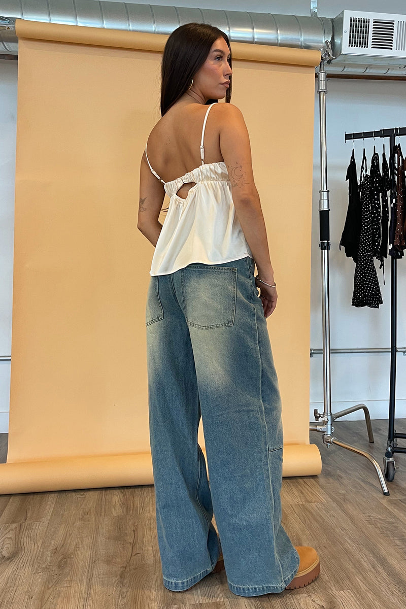 Perfect Pair Worn In Wash Wide Leg Denim Jeans